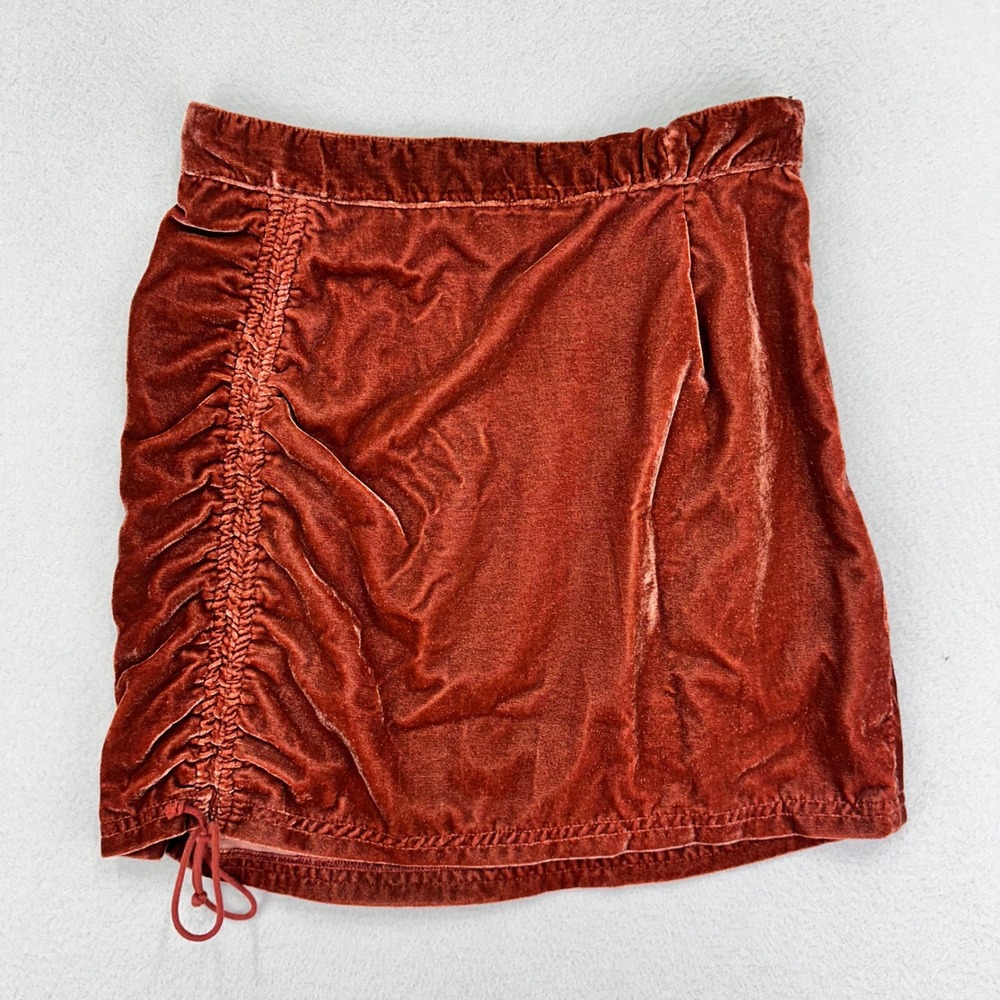 Free People Vivienne Velvet Mini‎ Skirt Womens 4 Orange Ruched Boho Party